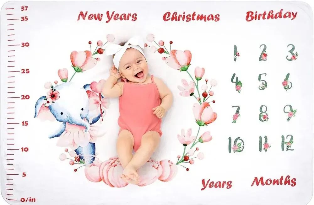 NIB Oak Leaf Baby Girl Milestone Blanket 60x40 Elephant Floral Growth Tracker